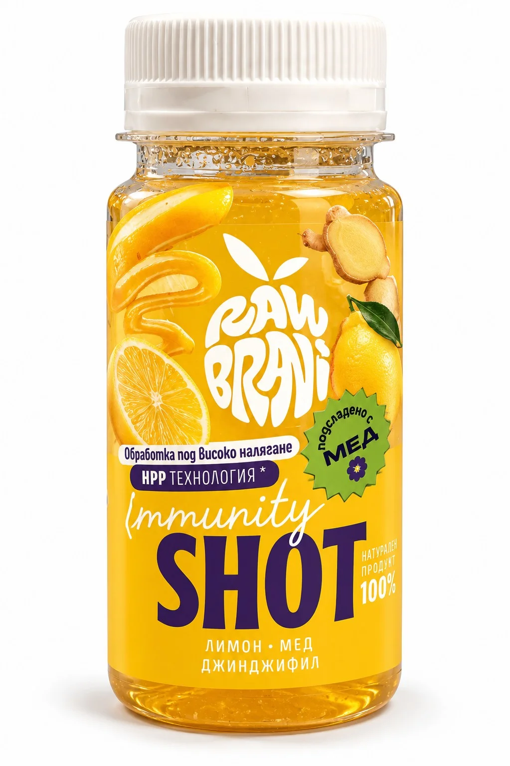 Шот Detox лимон, джинджифил и мед 0,100 Raw Brani