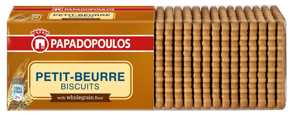 Бисквити Petit Beurre пълнозърнести 2 x 0,225 Papadopoulos