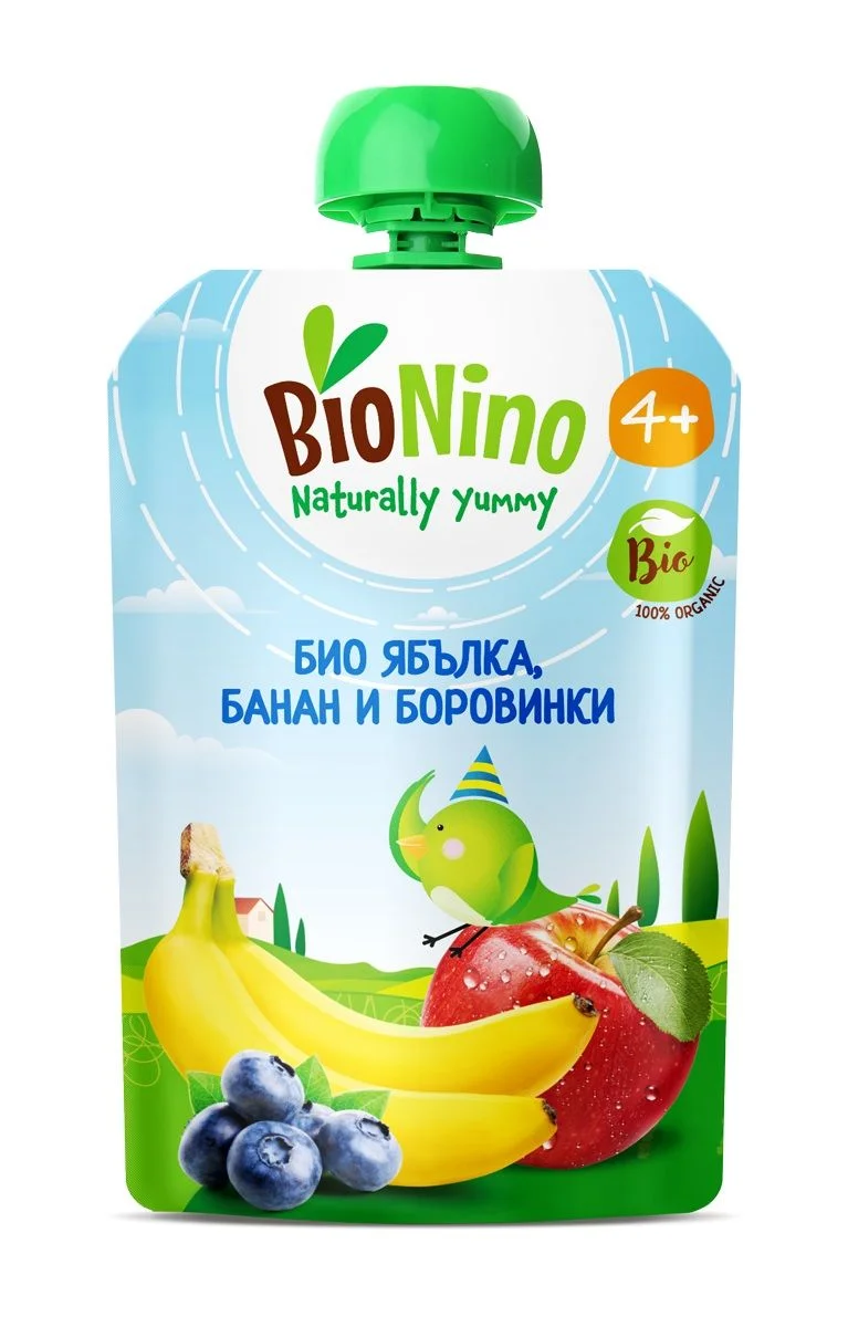 БИО плодова закуска ябълка, банан боровинка 4+ 0,090 BioNino
