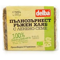 БИО Пълнозърнест ръжен хляб с ленено семе 0,500 Delba