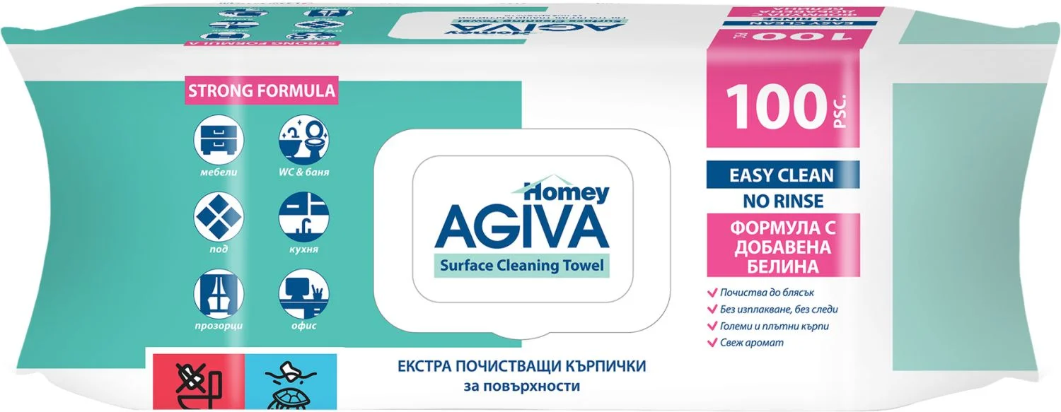 Мокри кърпи универсални с белина 100 бр. Agiva