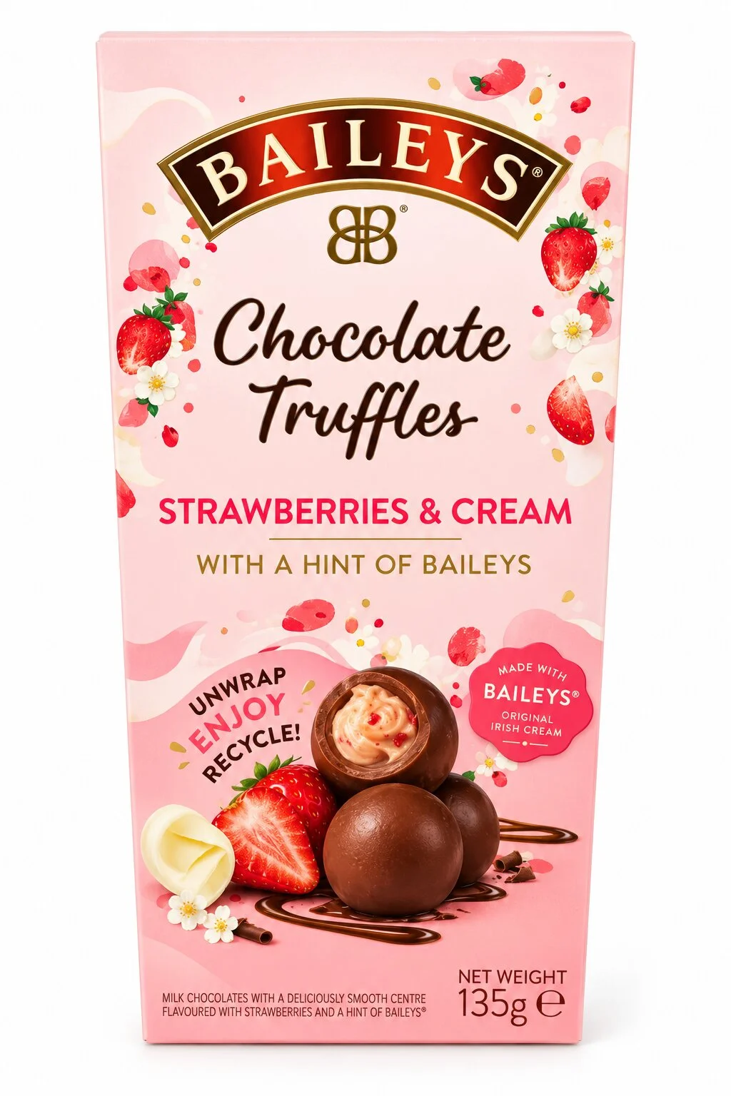 Шоколадови бонбони трюфели ягода и сметана 0,135 Bailey's