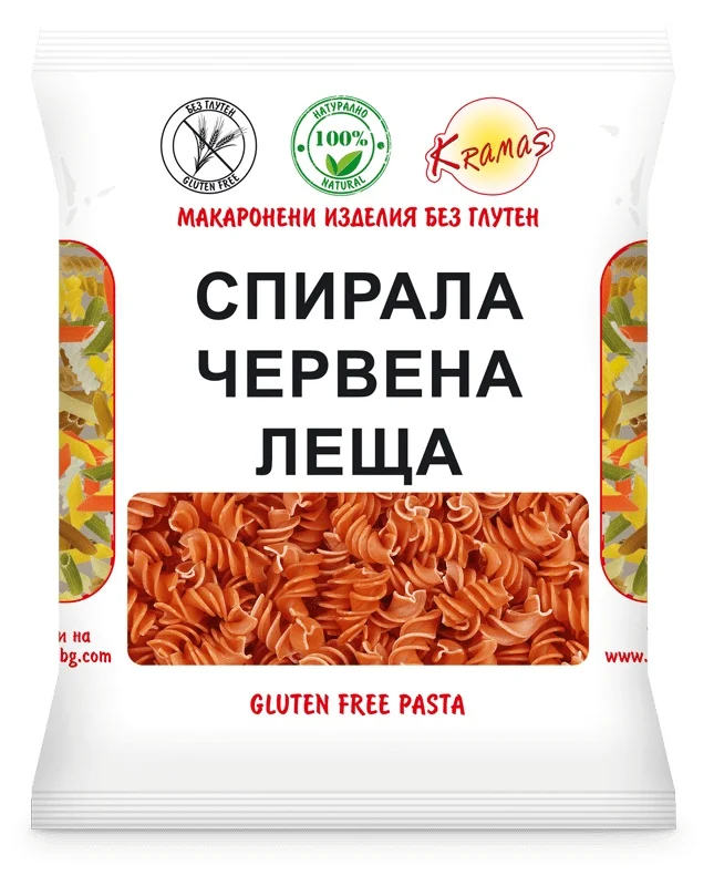 Макарони спирала червена леща 0,250 Kramas