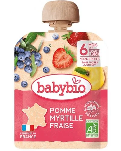 БИО Плодов мус абълка, ягода, боровинка 0.090 Babybio