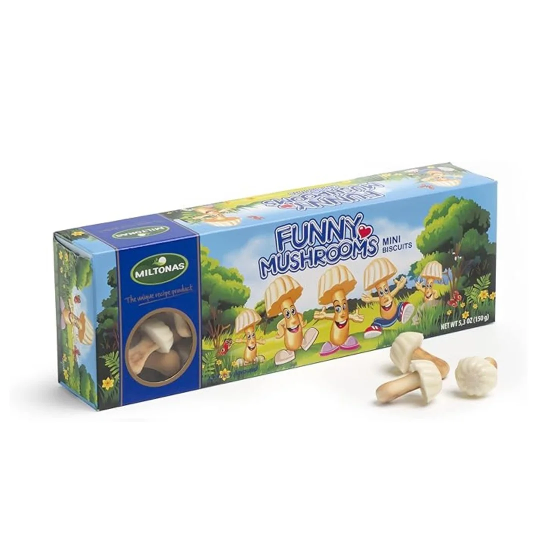 Бисквити Funny Mushrooms mini с бял шоколад 0,150 Miltonas