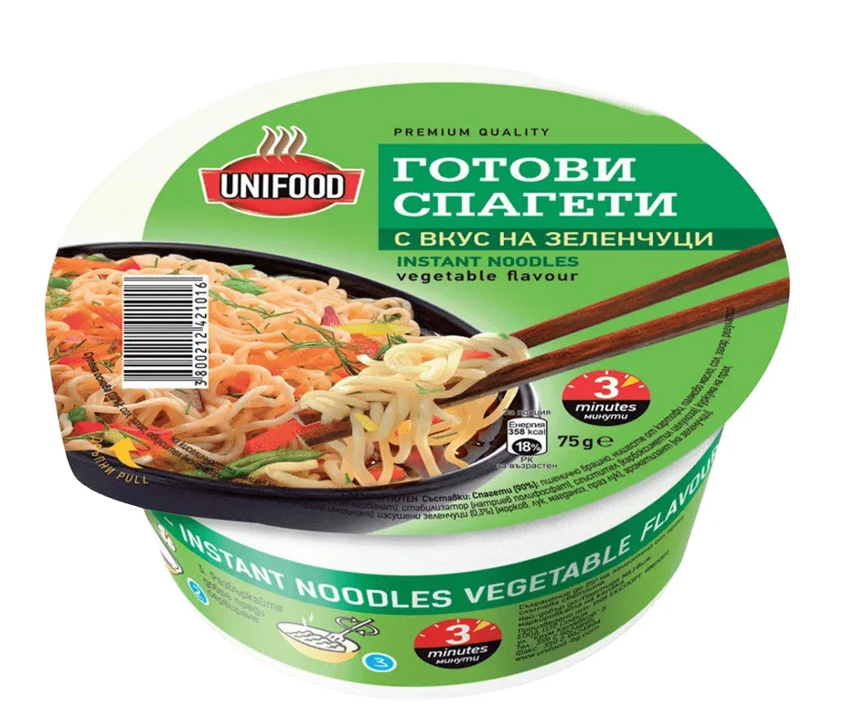 Унифуд готови спагети 0,075 в купа с вкус на зеленчуци