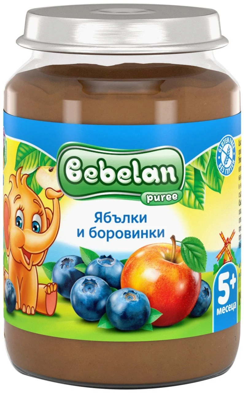 Бебелан пюре от ябълки и боровинки 0,190