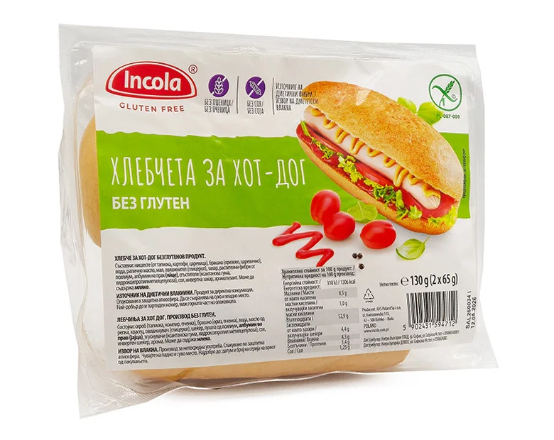 Хлебчета безглутенови за хот-дог (2 x 65g) Incola