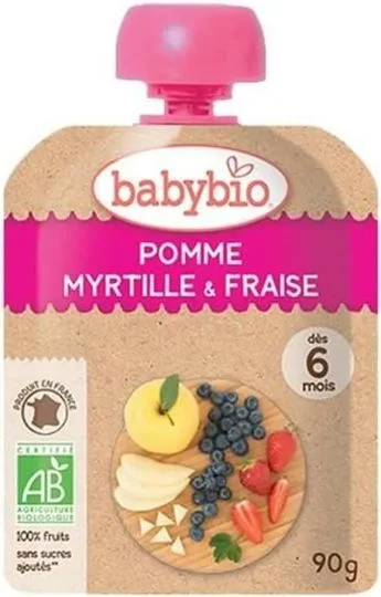 БИО Плодов мус абълка, ягода, боровинка 0.090 Babybio
