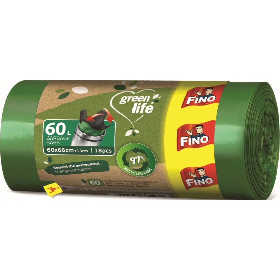 Фино торби за смет грийн лайф 60 л. 18 бр. easy pack