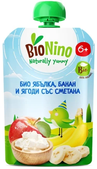 БИО плодова закуска ябълка, банан, ягоди сметана 6+ 0,090 BioNino