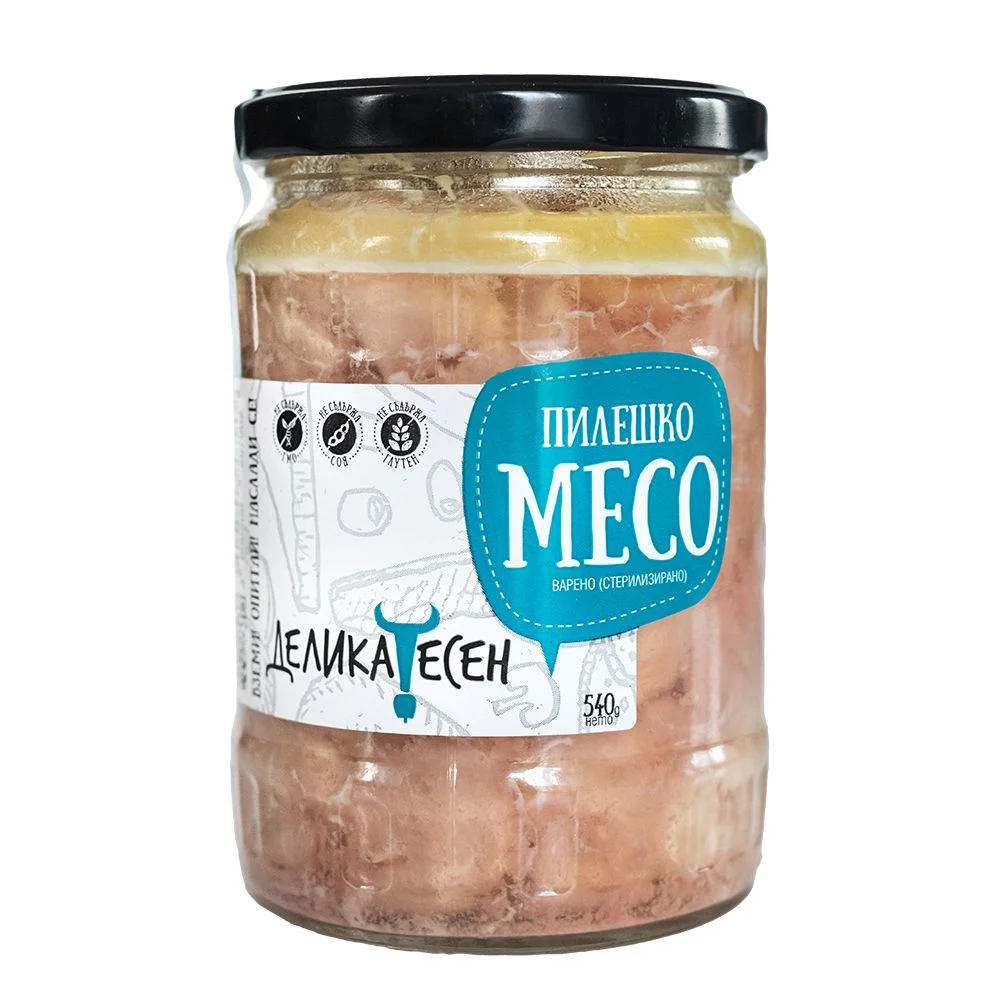 Пилешко месо в буркан 0,540 Деликатесен