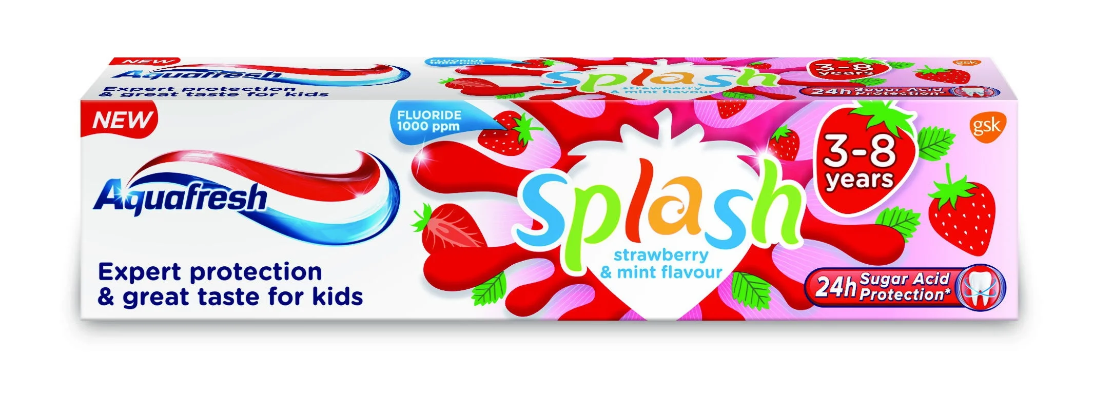 Паста за зъби Аквафреш детска 0,050 3 - 8 г. Splash Strawberry