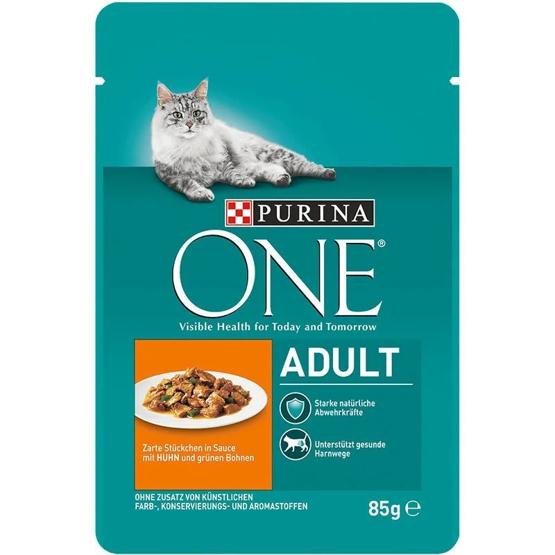 Purina One Adult cat 0.085 пиле и зелен боб
