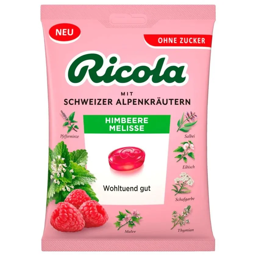 Бонбони Швейцарски билкови Малина и маточина 0,075 Ricola