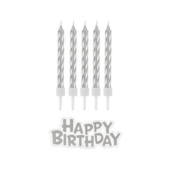 Свещи за рожден ден Happy Birthday 16 бр. сребро