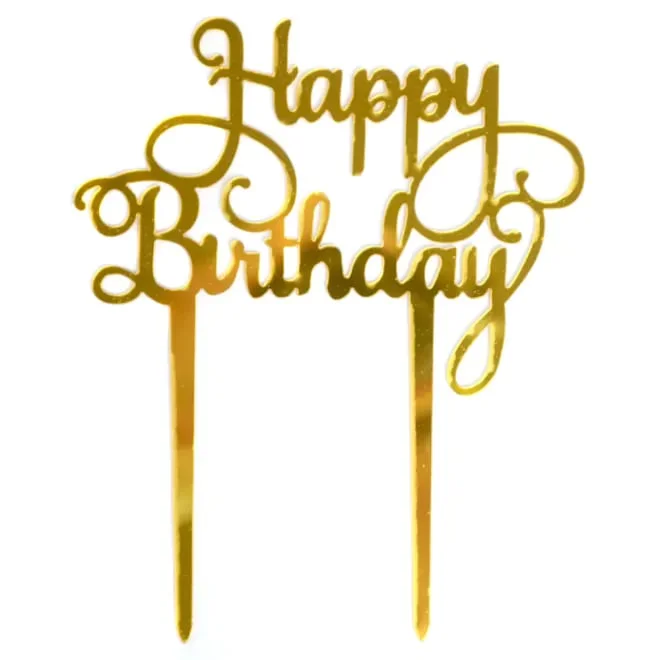 Надпис за торта Happy Birthday злато