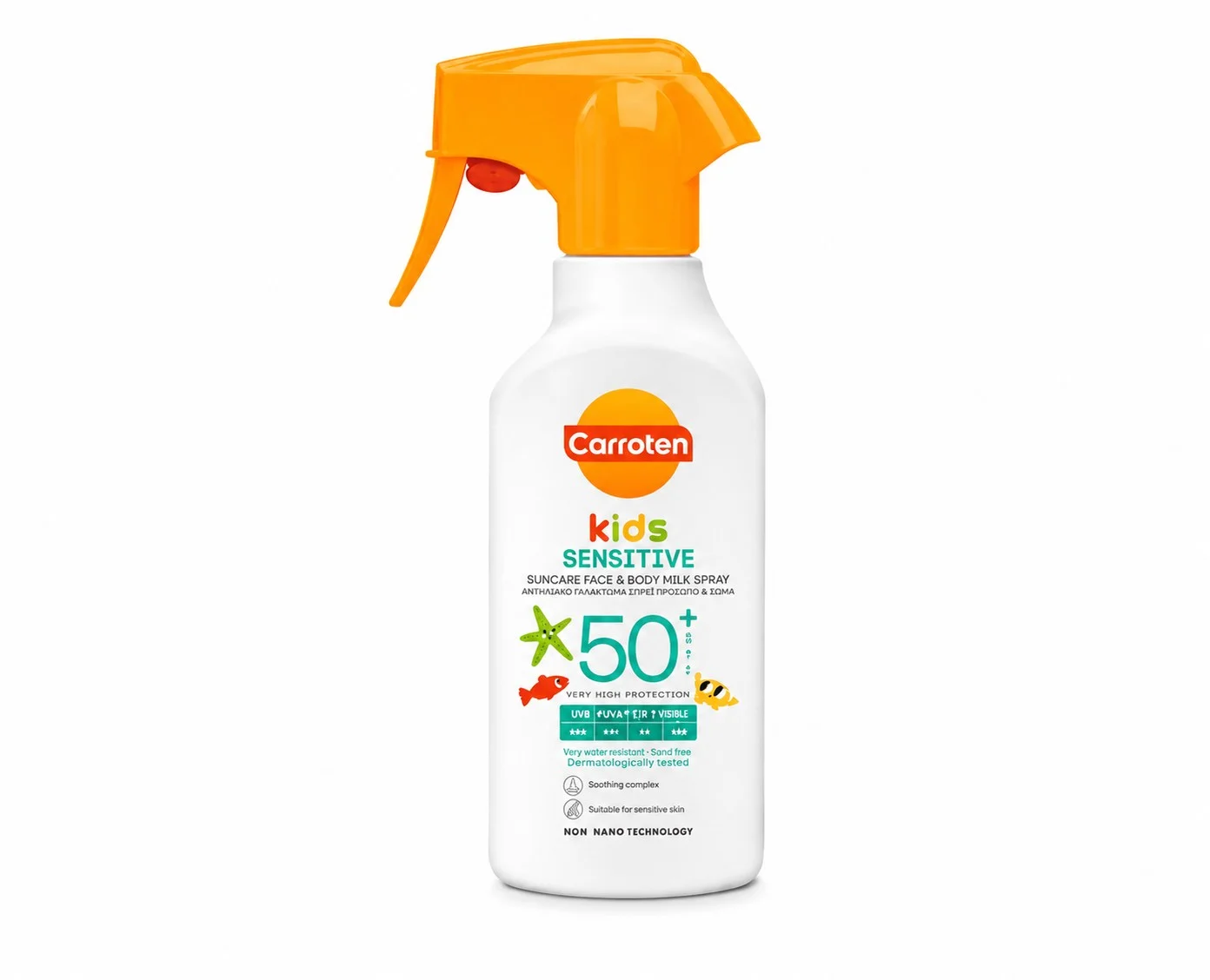 Каротен слънцезащитно мляко спрей за деца Сенситив SPF50+ 0,270