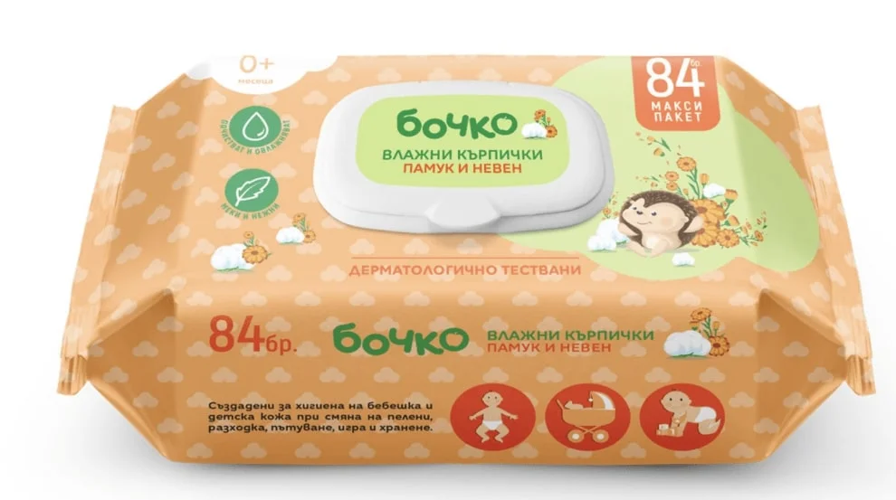 Мокри кърпи памук и невен 84бр. Бочко