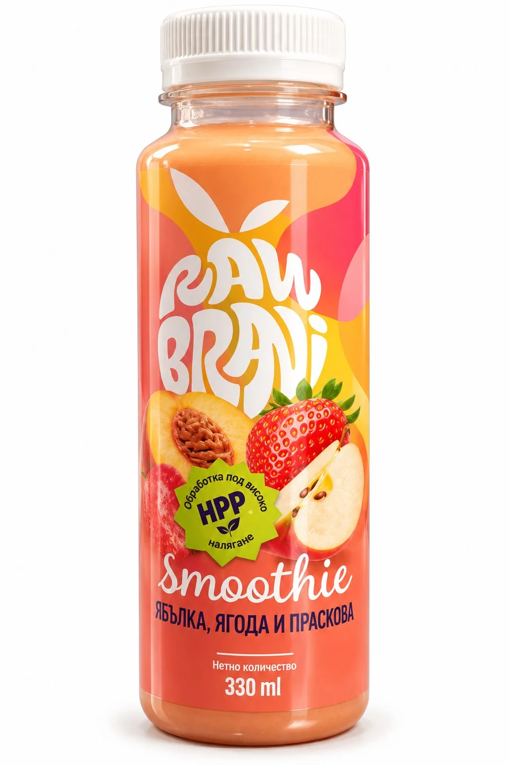Смути Ябълка, ягода и праскова 0,330 Raw Brani