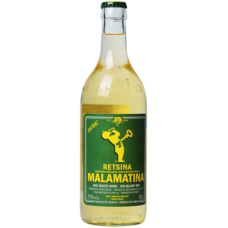 Бяло вино Рецина 0,500 Malamatina