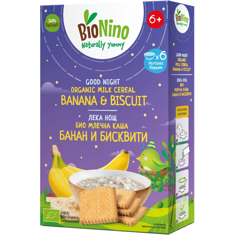 БИО Млечна каша лека нощ бисквити и банан 0,200 BioNino