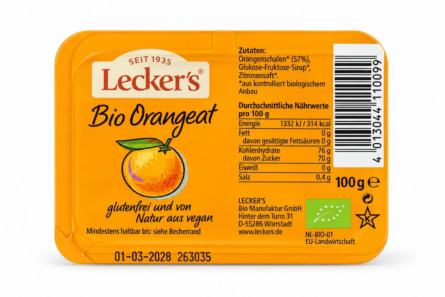 БИО подсладени портокалови корички 0,100 Lecker"s