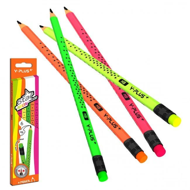 Молив с гума  Y Plus HB Neon 6 бр.
