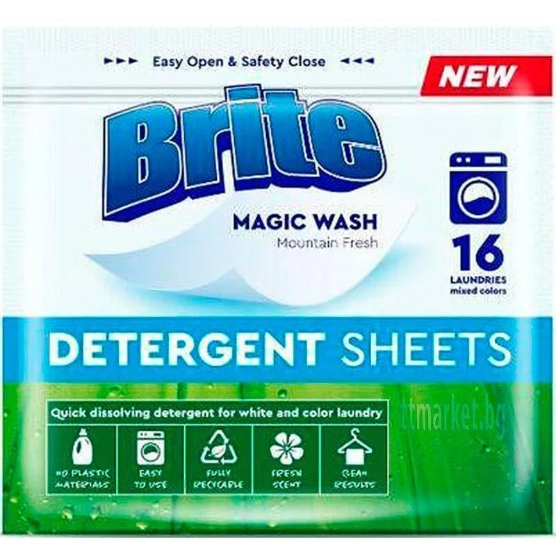 Brite Magic Wаsh Магически кърпи прах за пране 16 бр. Mountain Fresh