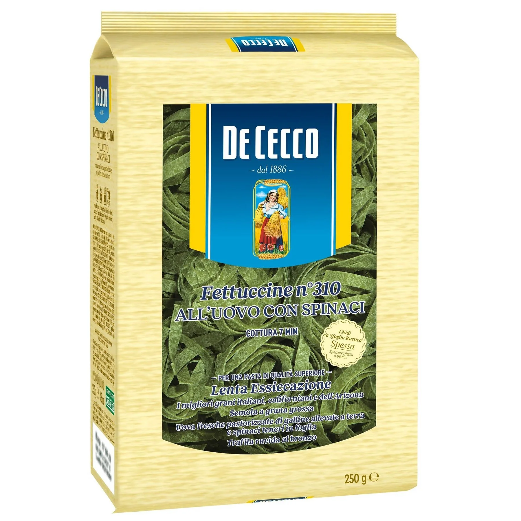 Фетучини с яйца и спанак 0,250 De Cecco