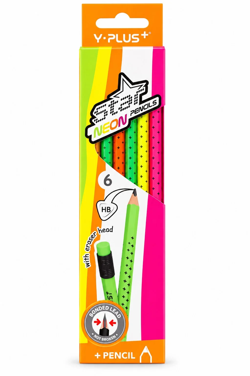 Молив с гума  Y Plus HB Neon 6 бр.