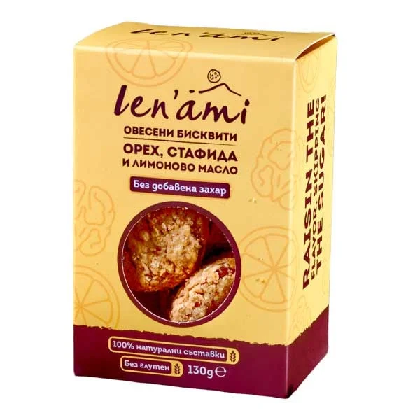 Бисквити без глутен с орехи,стафида и лимон 0,130 Lenami
